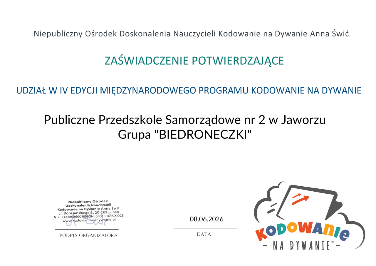 certyfikat kodowanie na dywanie