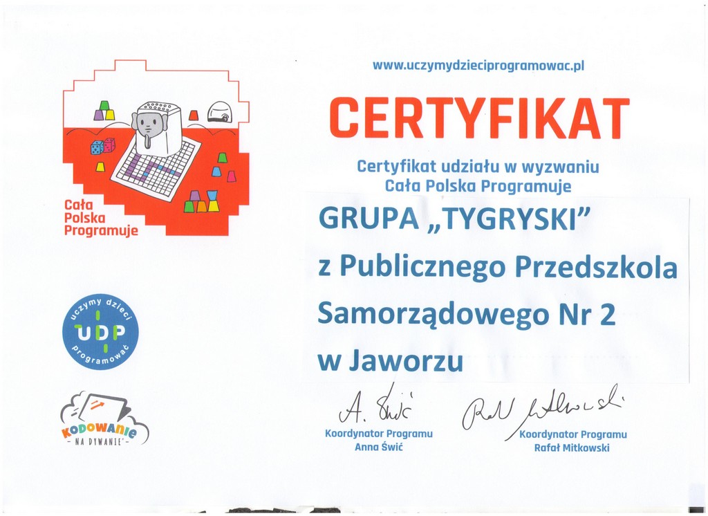 certyfikat CPP  grupa Tygryski